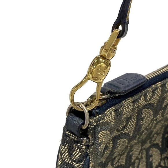 Auth DIOR/ChristianDior Saddle Pouch - Navy Cream Jacquard Leather Handbag - Picture 12 of 16